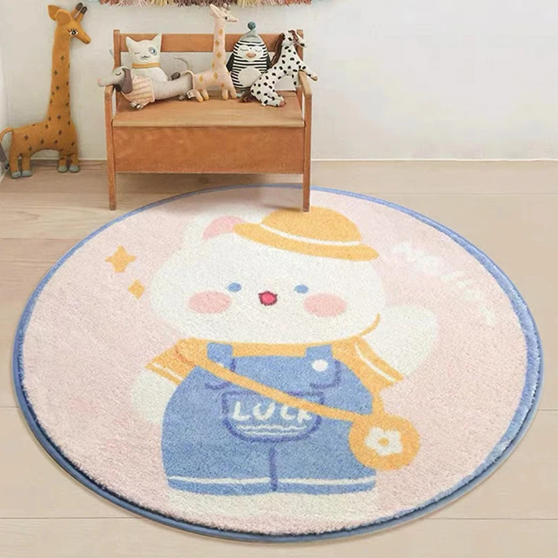 Cute Rabbit Round Rug Soft Fluffy Plush Carpets Bedroom Decor Bedside Carpet Simplicity Living Room Rugs Washable Non-slip Mats