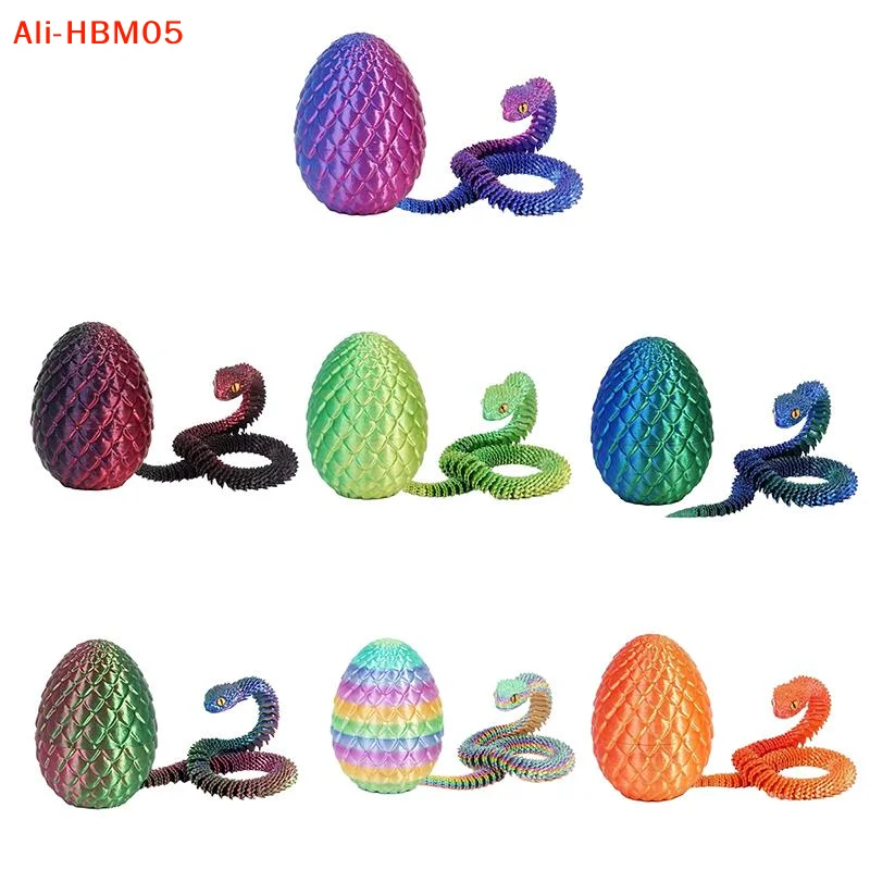 (HB05)30cm 3D Printed Snake With 8.5cm Egg Mobility Simulate Snake Ornament Cool Funny Figurine For Desktop Home Decor