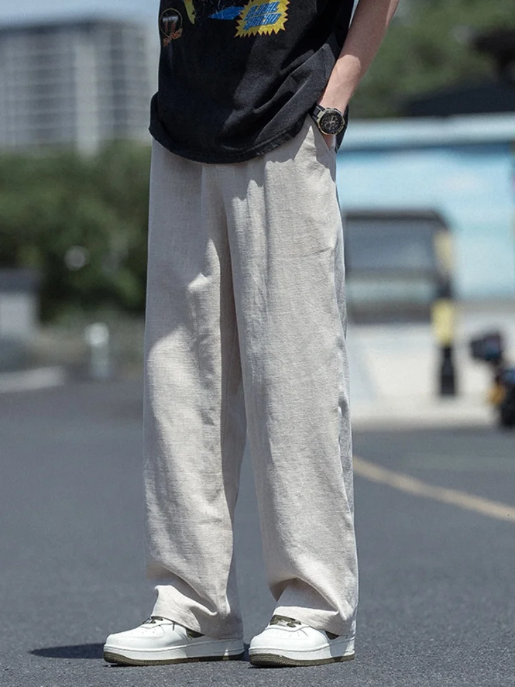 

Мужские летние льняные брюки свободного кроя, новые, тонкие, прямые, укороченные (до щиколотки), повседневные, больших размеров, модные, брендовые