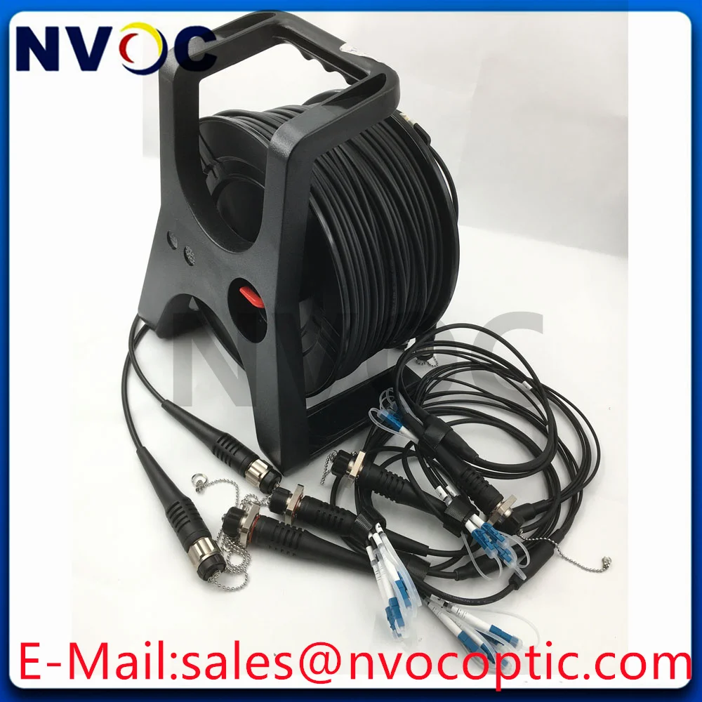8Cores 100M Outdoor Single Mode Fiber ODC Round-ODC Male 5.0mm Black TPU Cable Patch Cord With PCD235 And 4C ODC-LC 1M Connector