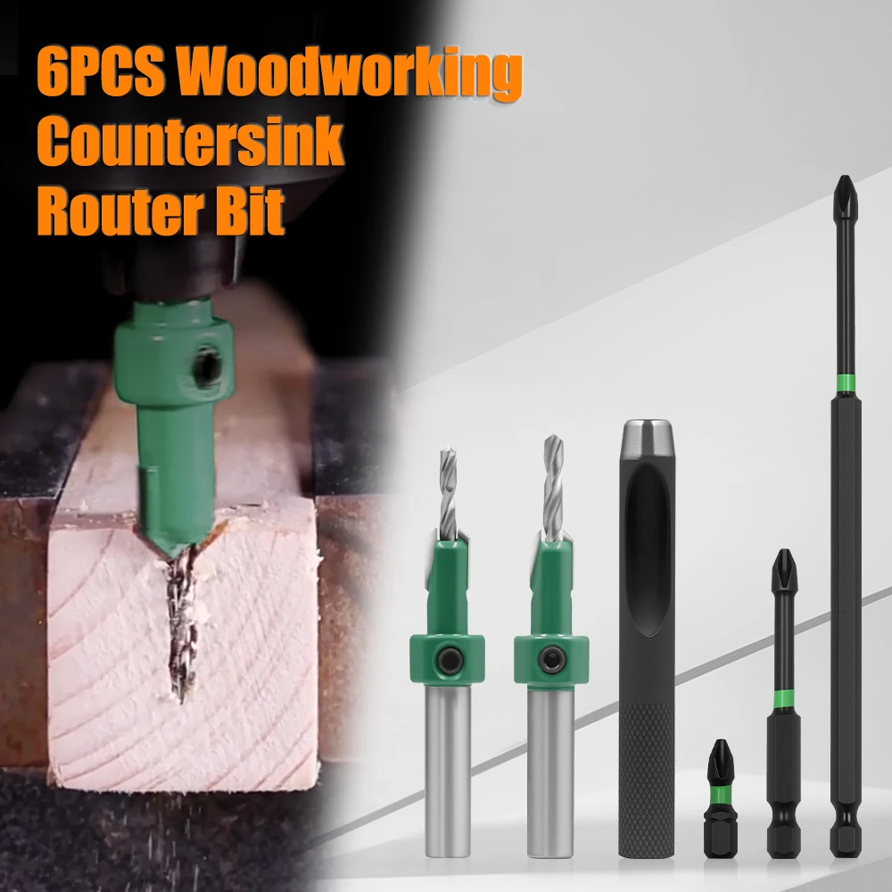 

8mm Shank Countersink Drill Bit Set, includes multiple sizes, 6-piece or 15-piece woodworking hole drilling and installati