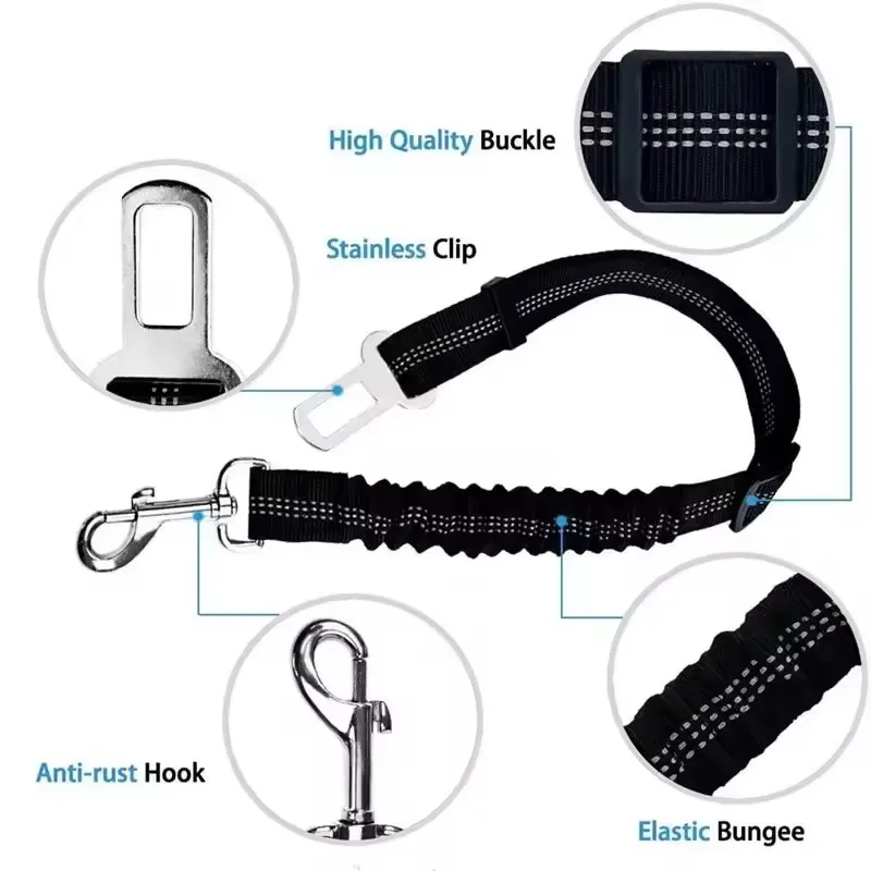 Scalable and Adjustable Pet Seat Belt Elastic Nylon Car Mount Rope Durable Traction for Small Dogs Wagon Safety Rope image 4