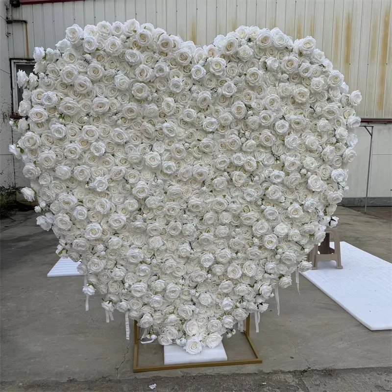 2026 Gorgeous White Rose Love Heart Wall Wedding Background Decoration