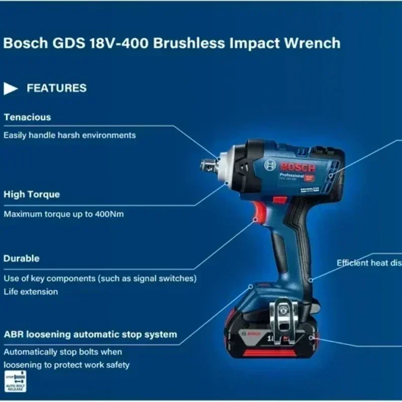 Heavy Duty BOSCH GDS 18V-400 Brushless Impact Spanner Constant Torque Output Construction Steel Structure Tool