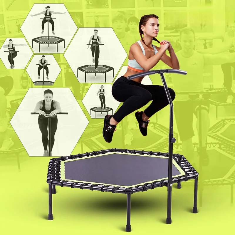 Foldable Fitness Trampoline with Handle, Silent Rebounder for Home Gym, Cardio Low Impact Workout for Adults Kids