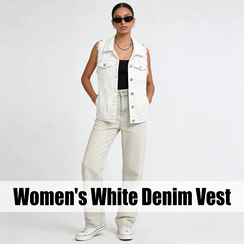 

2026 New Cropped Denim Vest Distressed Fringe & Slimming Open-Front for Edgy Spring Summer Style​