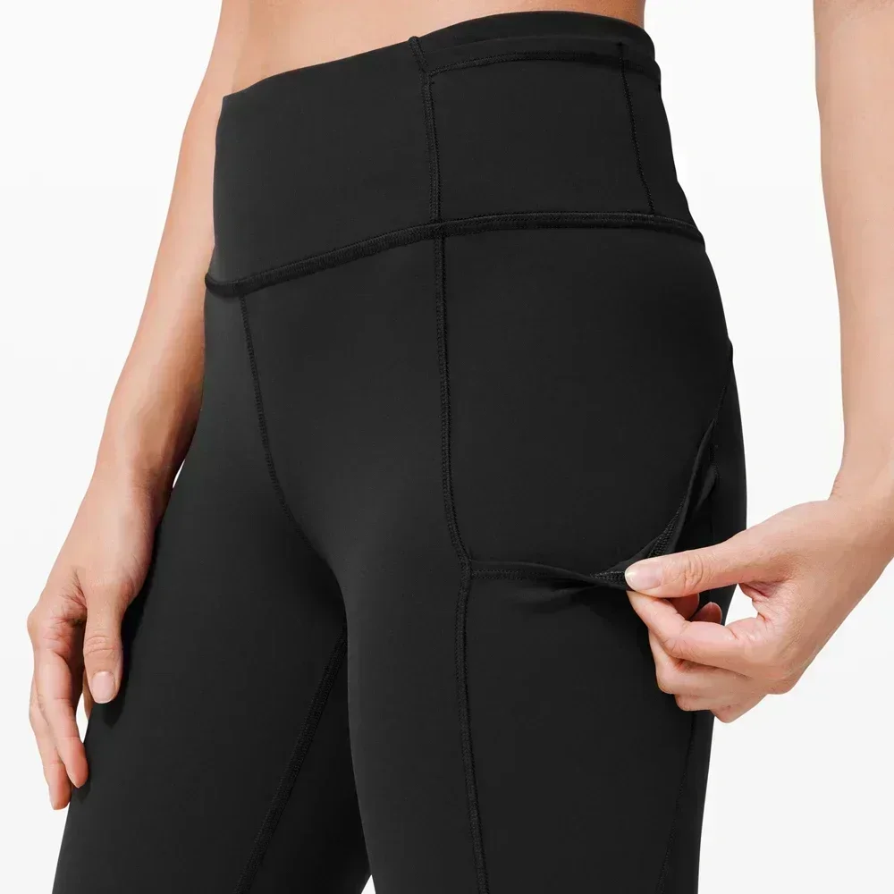 Leggings de sport taille haute pour femme, pantalon de yoga respirant, séchage rapide, fitness, course à pied, entraînement, poche latérale, citron