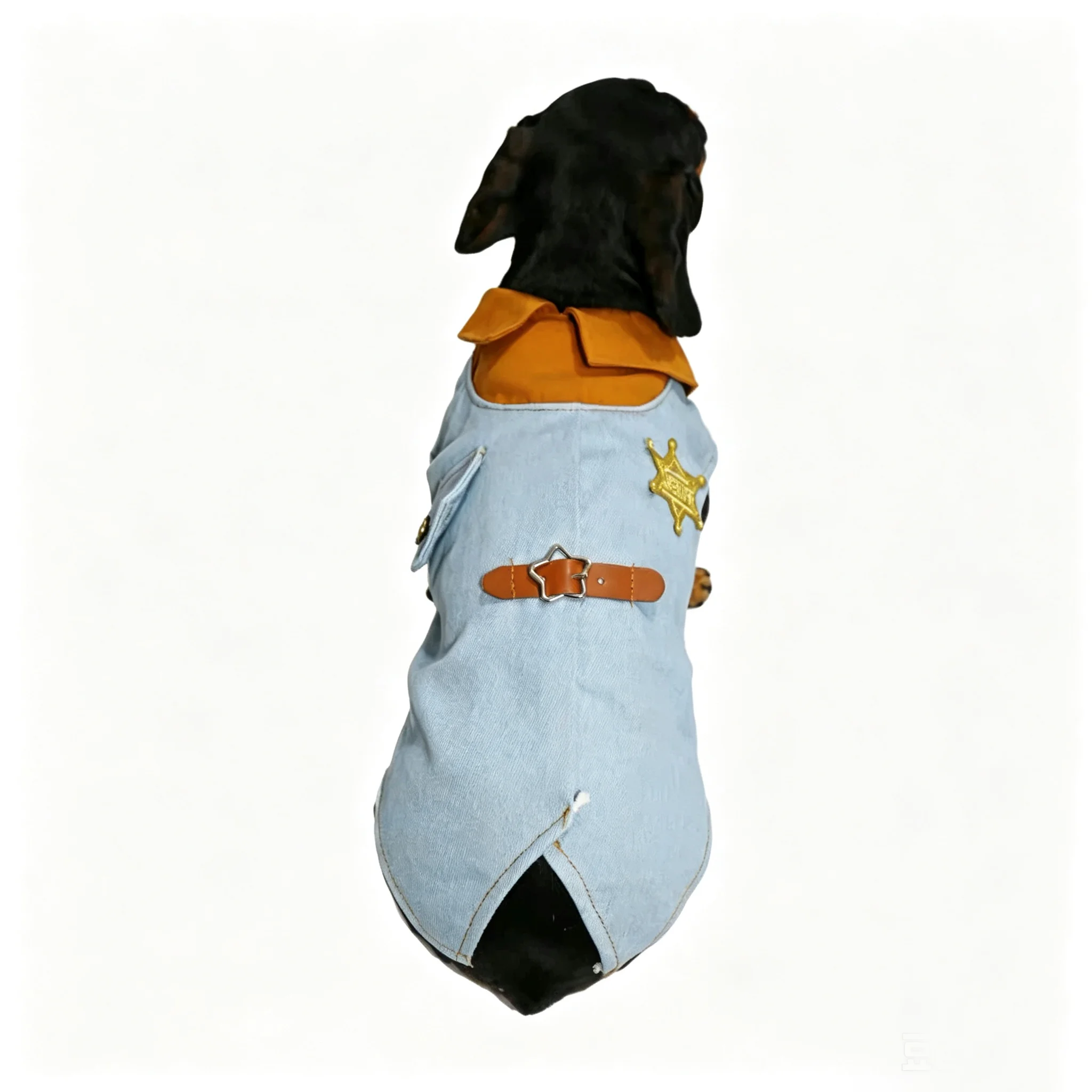Modieuze jeans-T-shirt voor teckelhonden, geschikt voor de lente en de herfst, korte mouwloze versie voor badger- en teckelhonden.