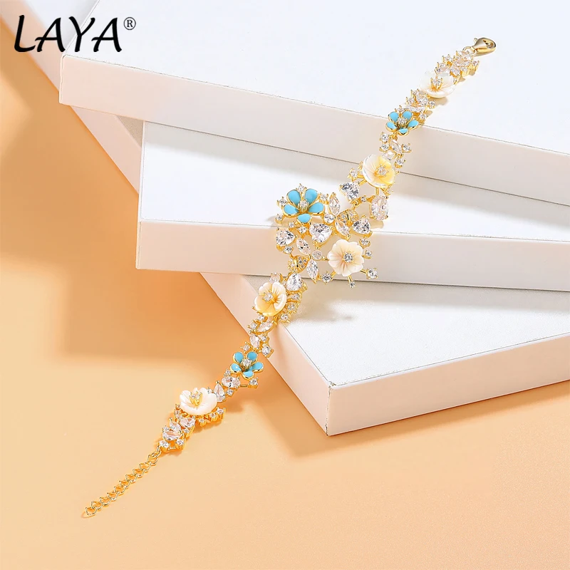 Laya 2026 NEW High Quality Zircon Natural Shell Flower Bracelet For Women 925 Sterling Silver Luxury Original Fine Jewelry
