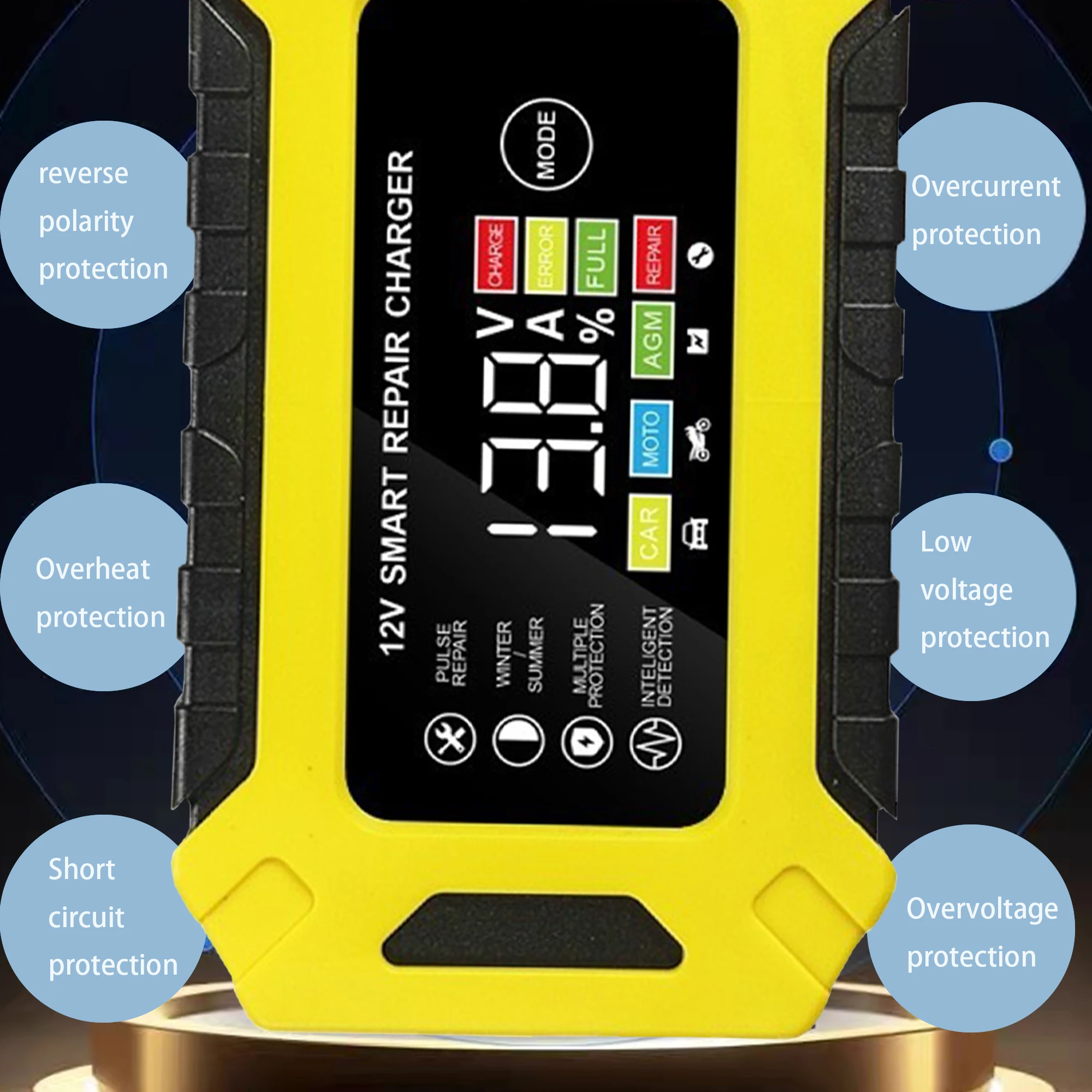 インテリジェント自動バッテリー充電器,12V,改良されたデザイン,バッテリーメンテナンス,最新