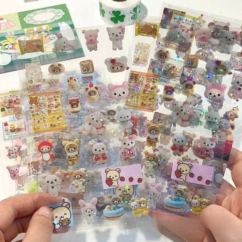 5 Stück Cartoon Niedliche Rilakkuma Aufkleber, gestanzte Aufkleber, Anime-Handbuch-Material, leuchtende Laser-Aufkleber, DIY Klassisches Spielzeug – Detail 4