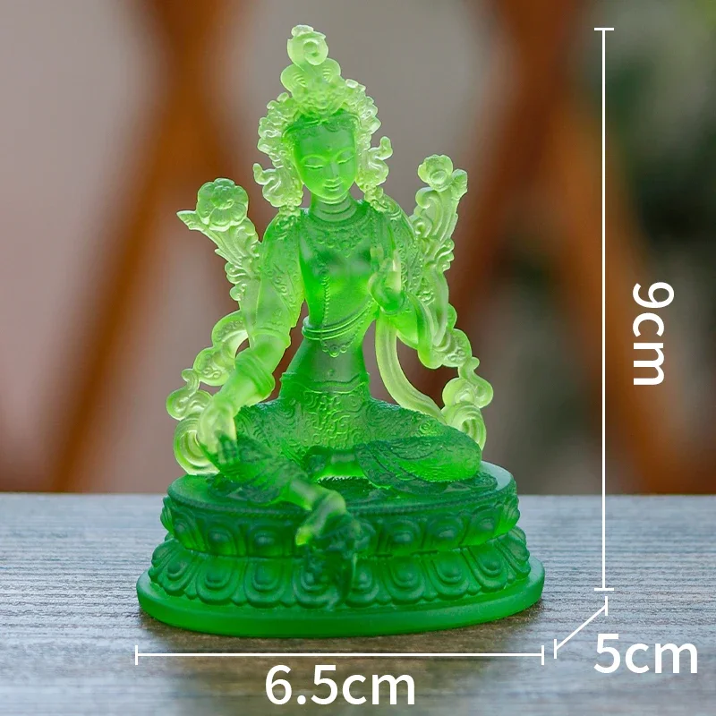 Imagem -02 - Zen Yue Estátua de Buda de Vidro Tara Verde Guanyin Bodhisattva Ornamentos Salão Sala Dedicado a Estátuas