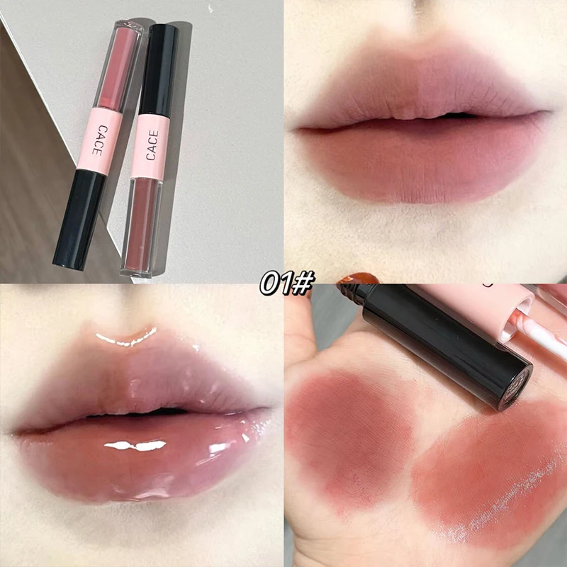 CACE Double Ended Lipstick Lipgloss Sexy Red Makeup 2 In 1 Stick Lip Mud Mirror Water Gloss Lip Glaze Tint Long Lasting Cosmetic
