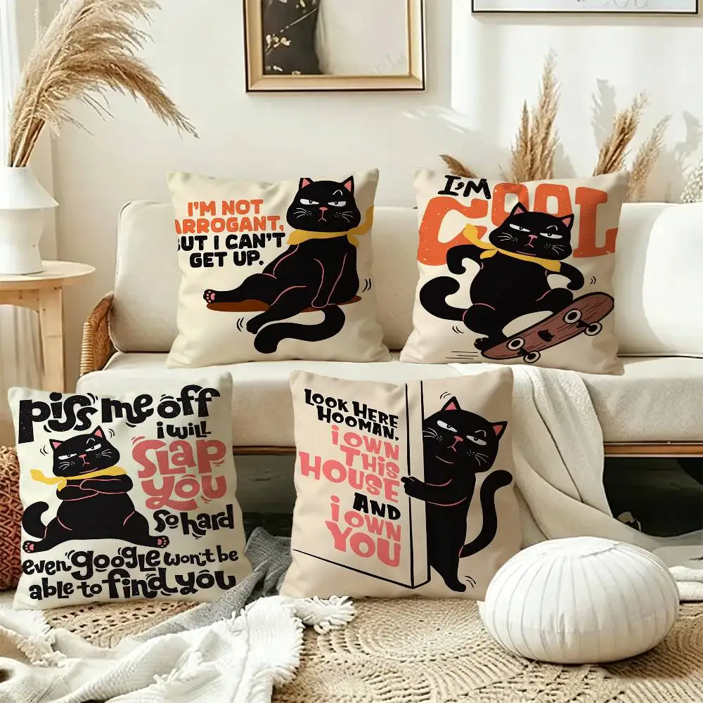 Black Cat Cushion Cover Pillowcase Upholstery Sofa Throw Pillow Home Decor Pillowcas