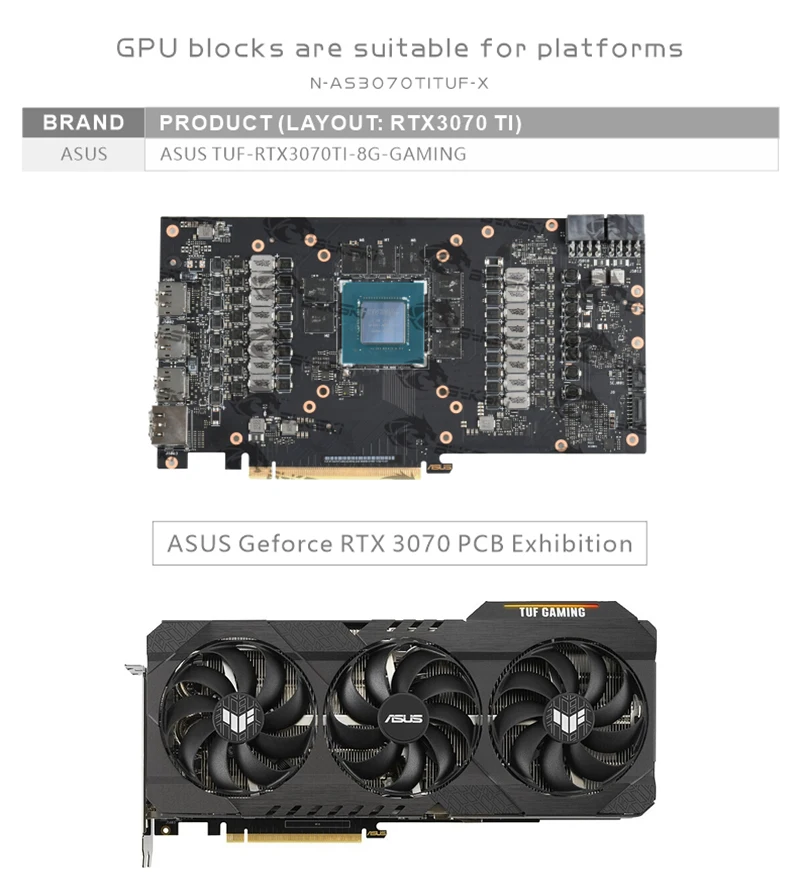 Bykski N-AS3070TITUF-X GPU Water Block for ASUS TUF RTX 3070Ti 8G GAMING Graphics Card / with Backplane Radiator Coolling