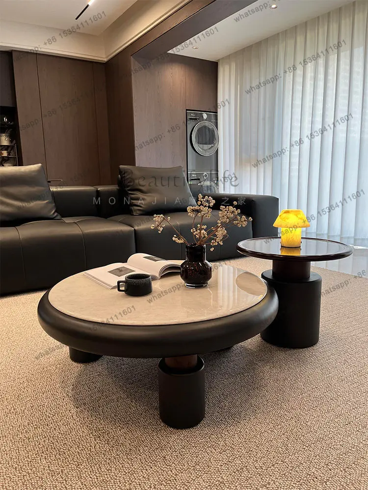 Luxury stone living room household 2026 new medieval style coffee table round Italian high-end atmosphere