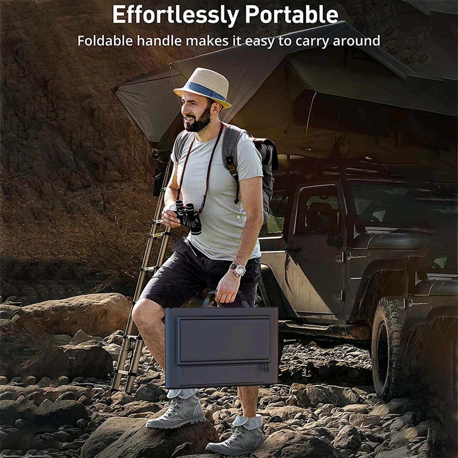 Panneau solaire 40W, stockage d'énergie extérieur pour téléphones portables, pliable, étanche IP67, avec poignée de transport et Support