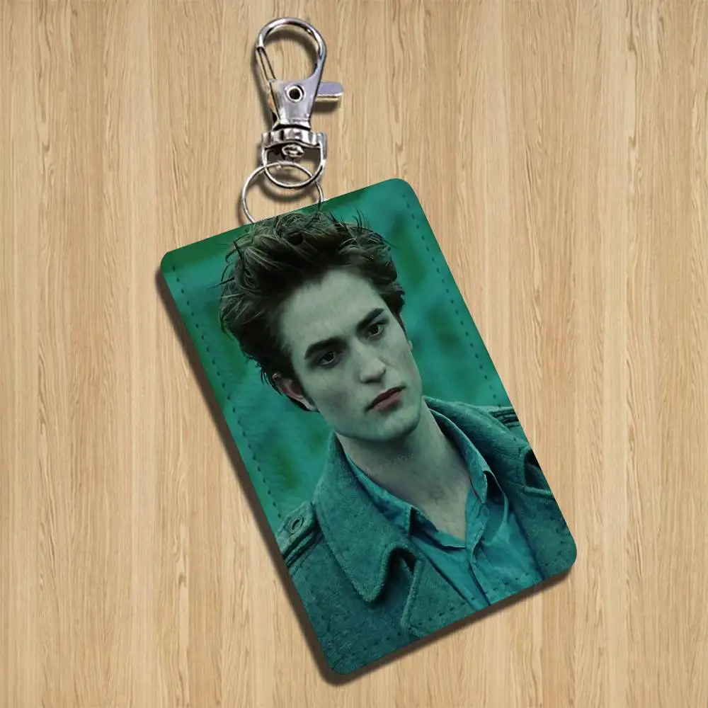 classic Twilight Saga Edward Rectangle ID Card Case Keychain Access Card Bag Key Tag Ring Leather Card Holder Key Ring Access