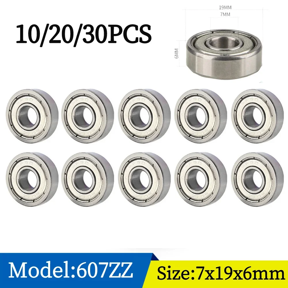 10-30PCS Bearing 607ZZ 7x19x6mm Carbon Steel Ball Bearings Deep Groove Miniature Bearings for Skateboard Scooter Motor