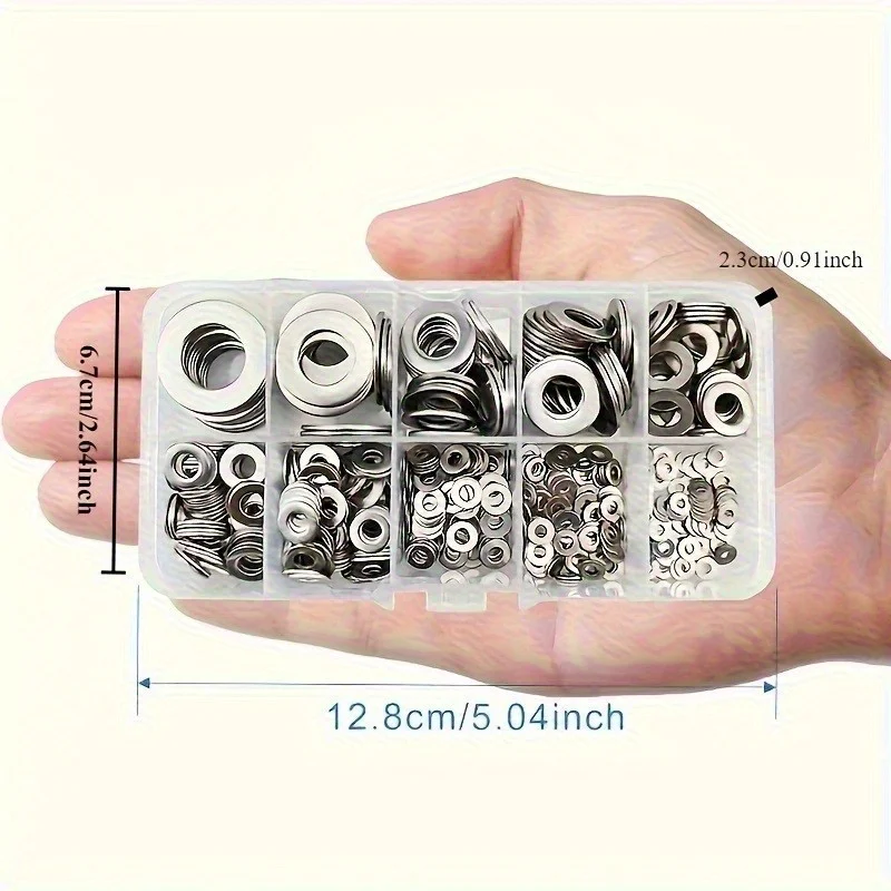 Stainless Steel Flat Washers Combination Set (model M2-M12) Suitable for Home DIY Industrial Repair Kitchen Decoration Outdoor
