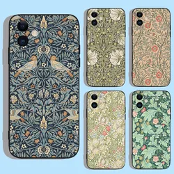 William Morris Strawberry Thief Phone Case For iPhone 16,15,14,13,12,11,XS,XR,X,8,7,Pro,Max,Plus,mini Silicone Black Cover