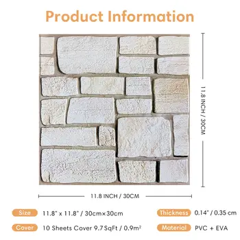 Voděodolný, sada 10 kusů, 3D PVC samolepicí nástěnný panel s imitací kamene, snadná instalace, do obytného vozu, ložnice, obývacího pokoje 8 nejlepší prodej Měkký nástěnný panel - №3