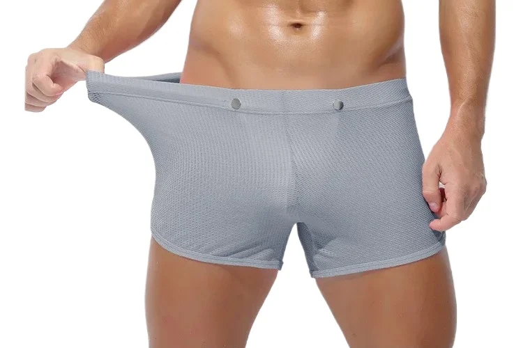 

Men Casual Shorts Beach Board Trunks Ice Silk Quick Dry Mesh Breathable Comfy High Elastic Home Sleep Pajamas Loose Sports Boxer