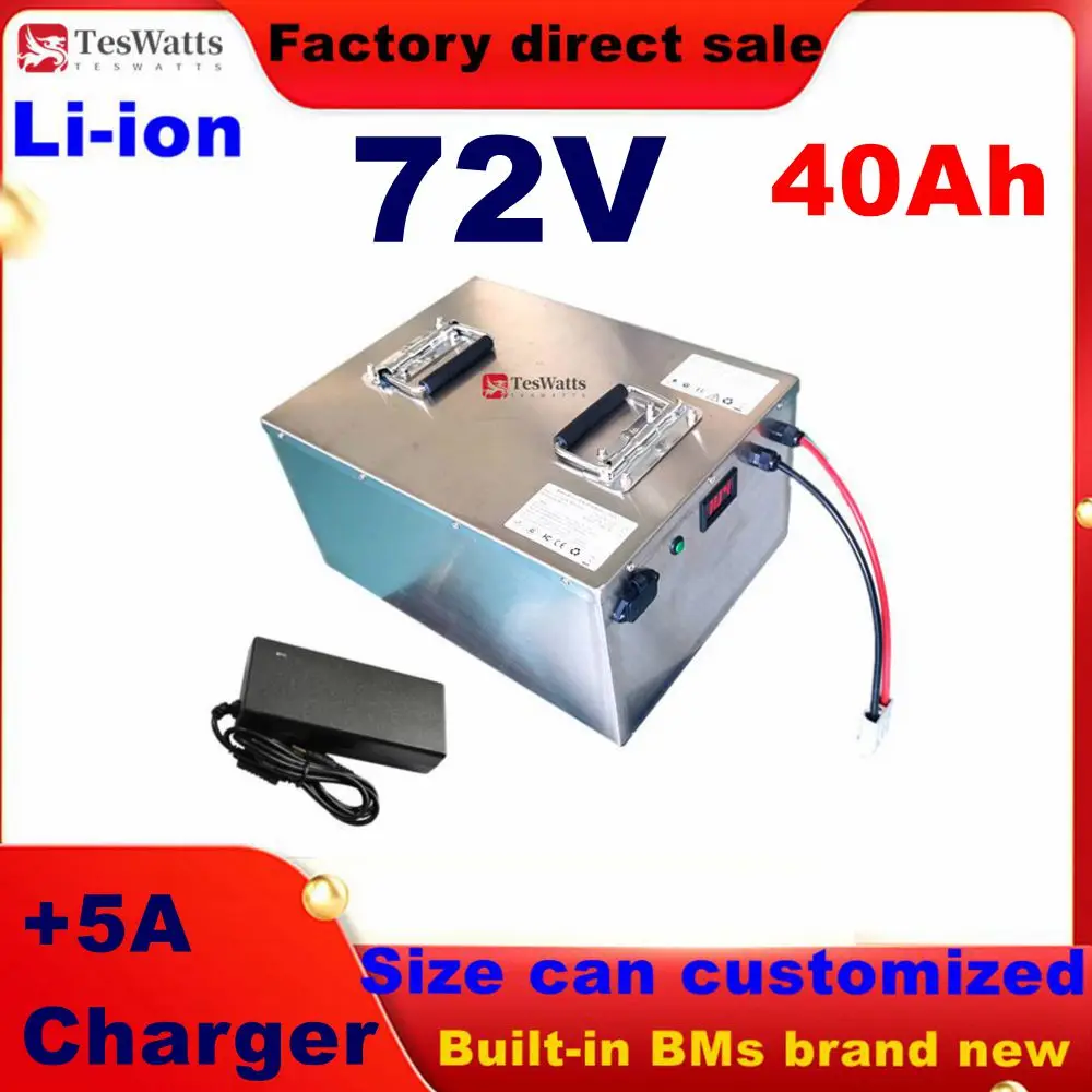 Batterie au lithium étanche pour vélo et scooter, batterie LiFePO4, BMS 24S, vélo, véhicule 8.5, chargeur 5A, 72V, 40Ah, 5000