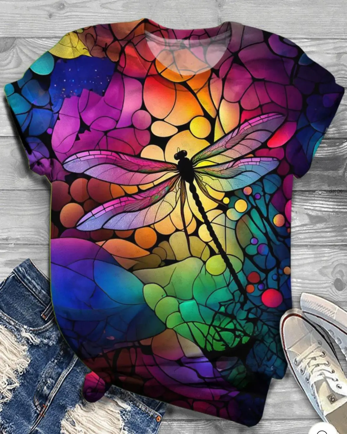 Butterfly Dragonfly Pattern 3D Print T-Shirts Women's Short Sleeves T Shirt Streetwear Y2k Harajuku Tees Tops Female Clothing