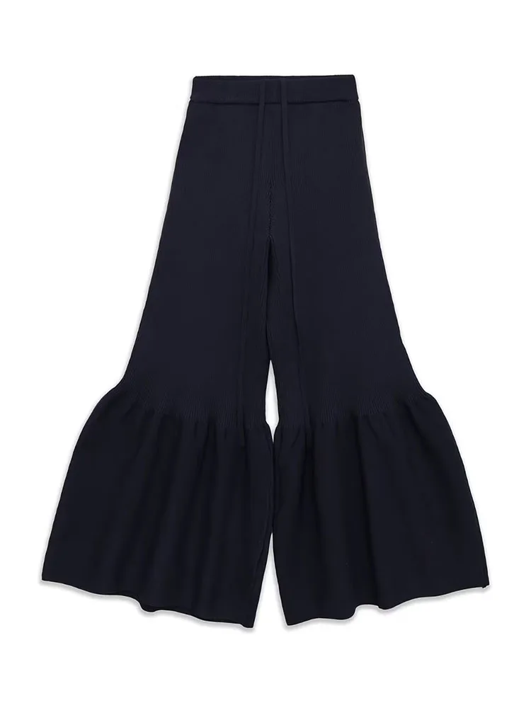 

Женские вязаные брюки в винтажном стиле, модные, синие, в стиле интернет-знаменитостей, повседневные, на шнуровке, длинные, для женщин