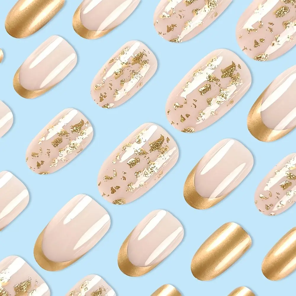 24 TEILE/SCHACHTEL Cat Eye Blume Liebe Falsche Nägel Französisch Gold Linien Glitter Gefälschte Nagel mit Gelee Aufkleber Aurora Blur Nagel Tipps