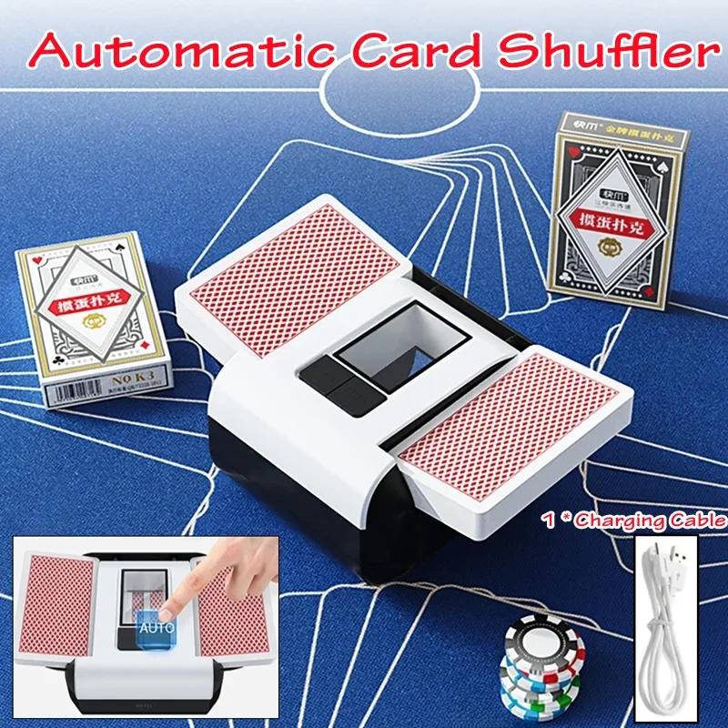 自動カードシャッフラー、格納式テール付き、usb-c充電式ポーカーシャッフラー、2000mah充電式シャッフルポーカーデバイス
