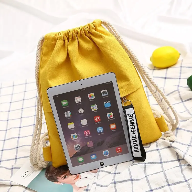 Large Capacity Lightweight Drawstring Canvas Backpack Durable Rope Bag for School Students Teens Boys Girls Casual Study Tote