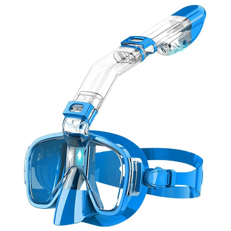 

2X Snorkel Mask Foldable Diving Mask Set With Dry Top System And Camera Mount, Anti-Fog Snorkeling Gear-Blue