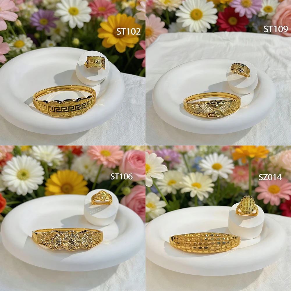 

Bangle Middle East Bracelet Finger Ring African Bangles Ring Dubai Set Bangle Jewelry Fashion Luxury Gold Color Ring Party Gift
