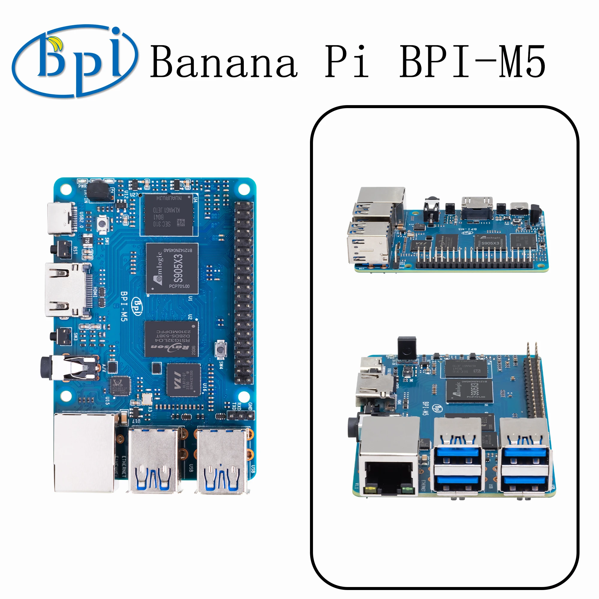 

Banana PI SBC Single Board for Robotics/AI/Visual intelligence project, BPI-M5 Amlogic S905X3 Quad Core with 4G LPDDR4 16G eMMC