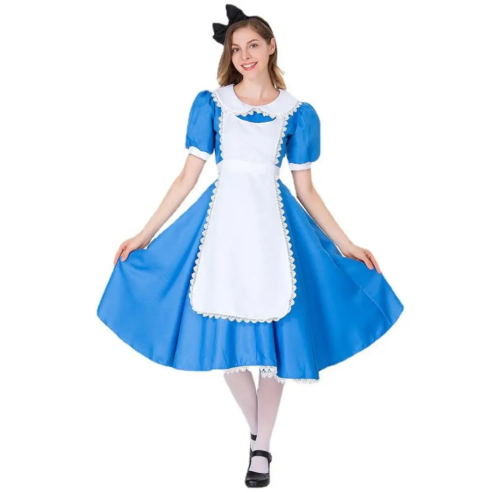 Disfraz de loween de Alicia, orme de Sirvienta de Anime, Falda de Princesa Azul y Blanca, Ropa Tradicional China para ...