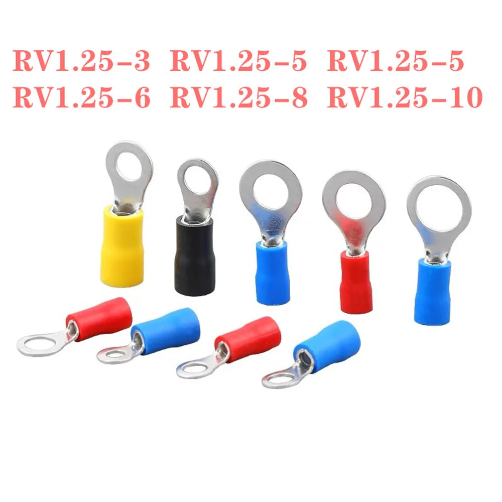 100 PCs Crimp Insulated Ring Tips Wire Terminals Type-O RV1.25 3.2mm 4mm 5mm 6mm 8mm 10mm 12mm