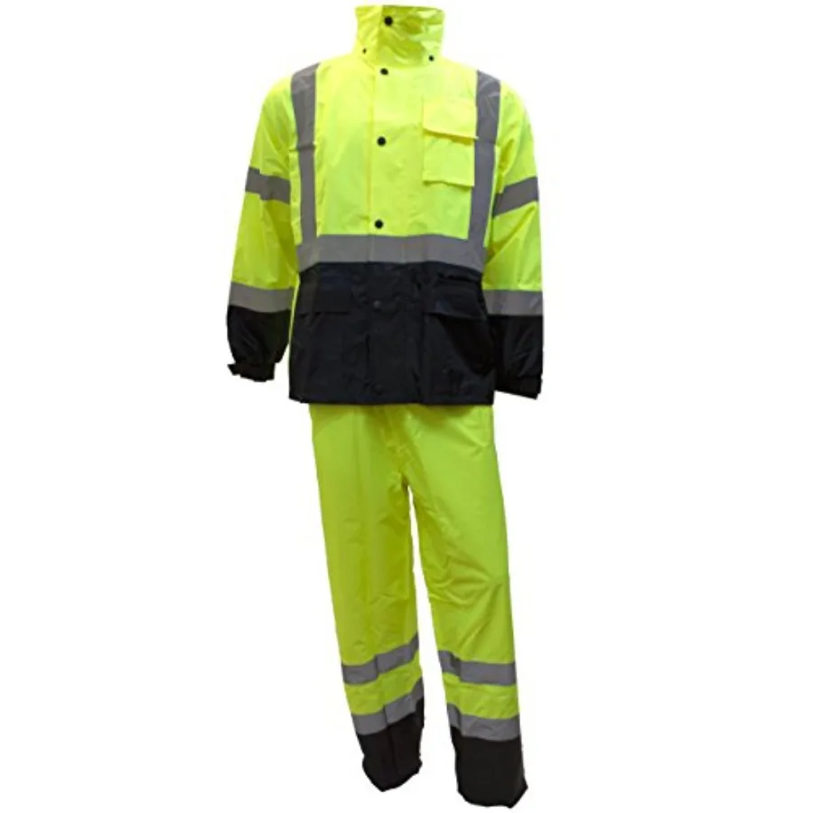 

RK Safety RW-CLA3 Class 3 Rain suit Jacket Pants High Visibility Reflective Black Bottom