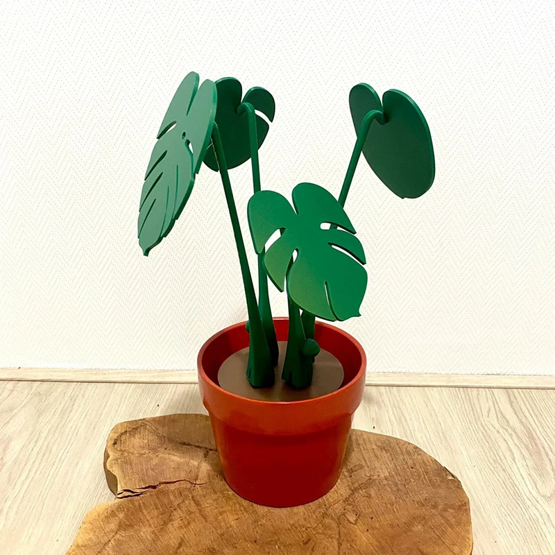 Monstera Coaster Plant Ornament Artificial Plant Built In Coaster Leaves Fake Heat Resistant Tropical Leaves Plant Coasters