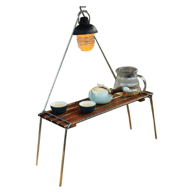 YY – Table pliante en bois hêtre acier inoxydable, support randonnée pour pique-nique familial, pratique pour Camping