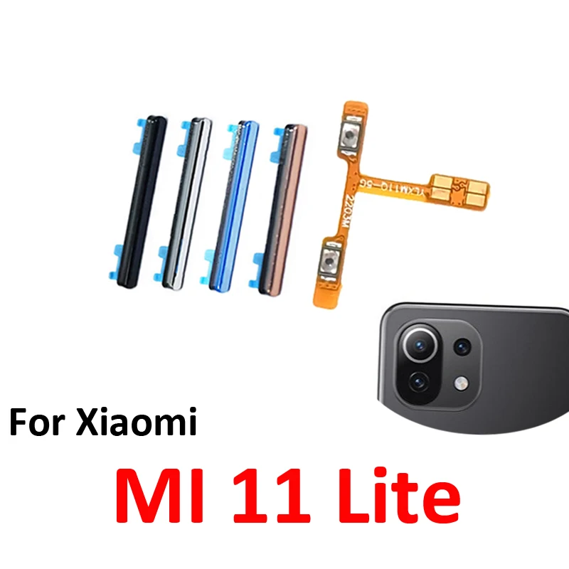 Pour Xiaomi MI 11 Lite : Nouveau bouton de volume, interrupteur haut/bas, clé latérale, câble flexible interne, pièce de réparation – Noir/Bleu