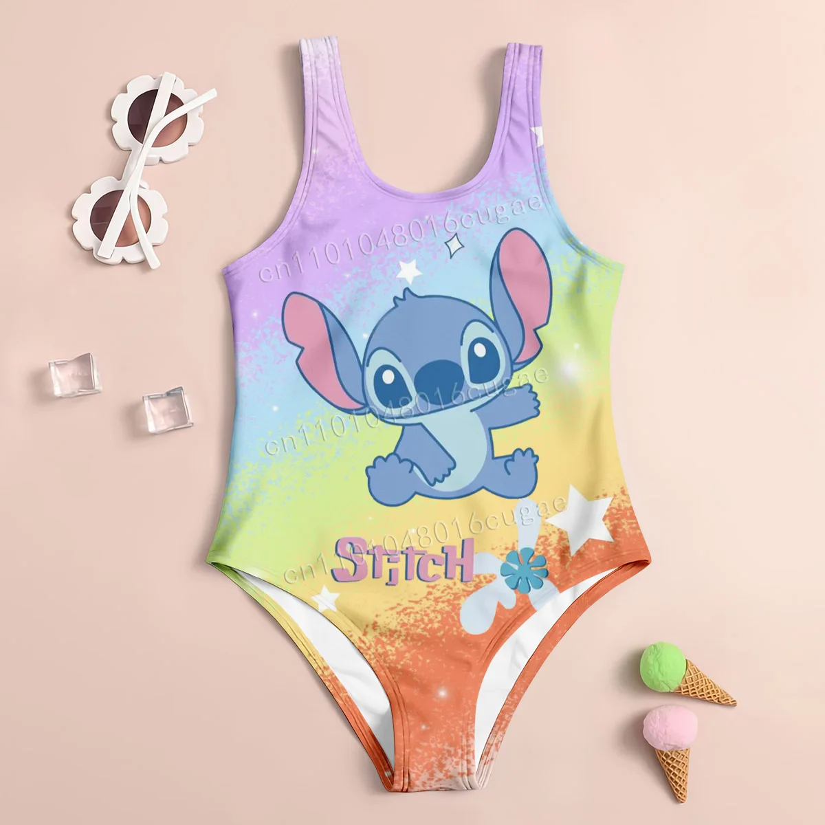 

Lilo&Stitch Cartoon Girl Cute Style Swimsuit Summer Sandy Beach Cartoon Pattern Print Casual Comfortable Close-fitting Swimsuit