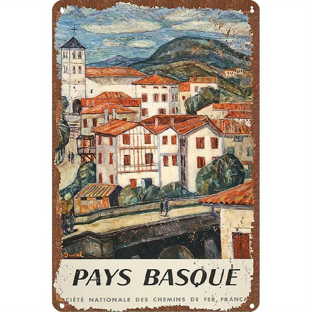 لوحة معدنية عتيقة |   صورة Aquarelle du Pays الباسك |   تصميم Rustique والموترة |   Cadeau فريد من نوعه الديكور d'Inté