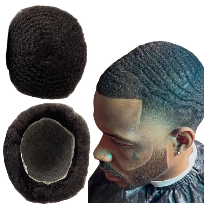 

Mongolian Remy Human Hair Hairpieces Black Color 1b# 8mm Wave Toupee 8x10 Swiss Lace Unit for Black Men