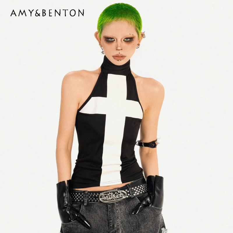 

American Retro Street Slimming High Neck Women's Top 2025 Autumn Winter New Sweet Cool Sexy Inner Wear Sleeveless Vest ladies