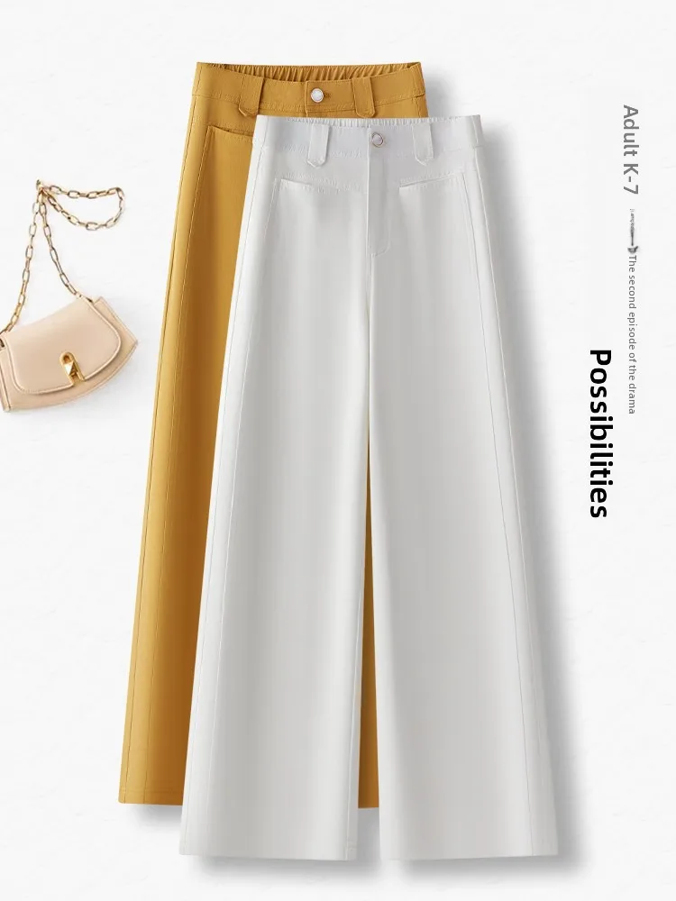 

Джинсы с высокой талией и широкими штанинами, женские летние тонкие повседневные свободные брюки прямого кроя, стильные утягивающие брюки из смесового хлопка