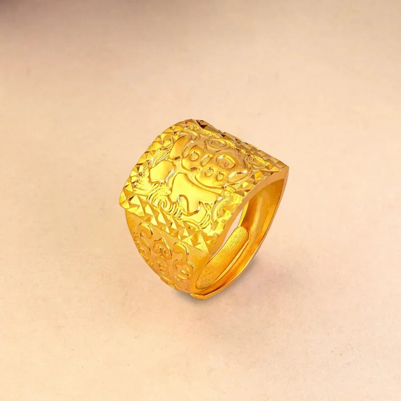 Luxury 24K 9999 Pure Gold real gold Fu Character Ring Men's Simple Opening Adjusting Ring