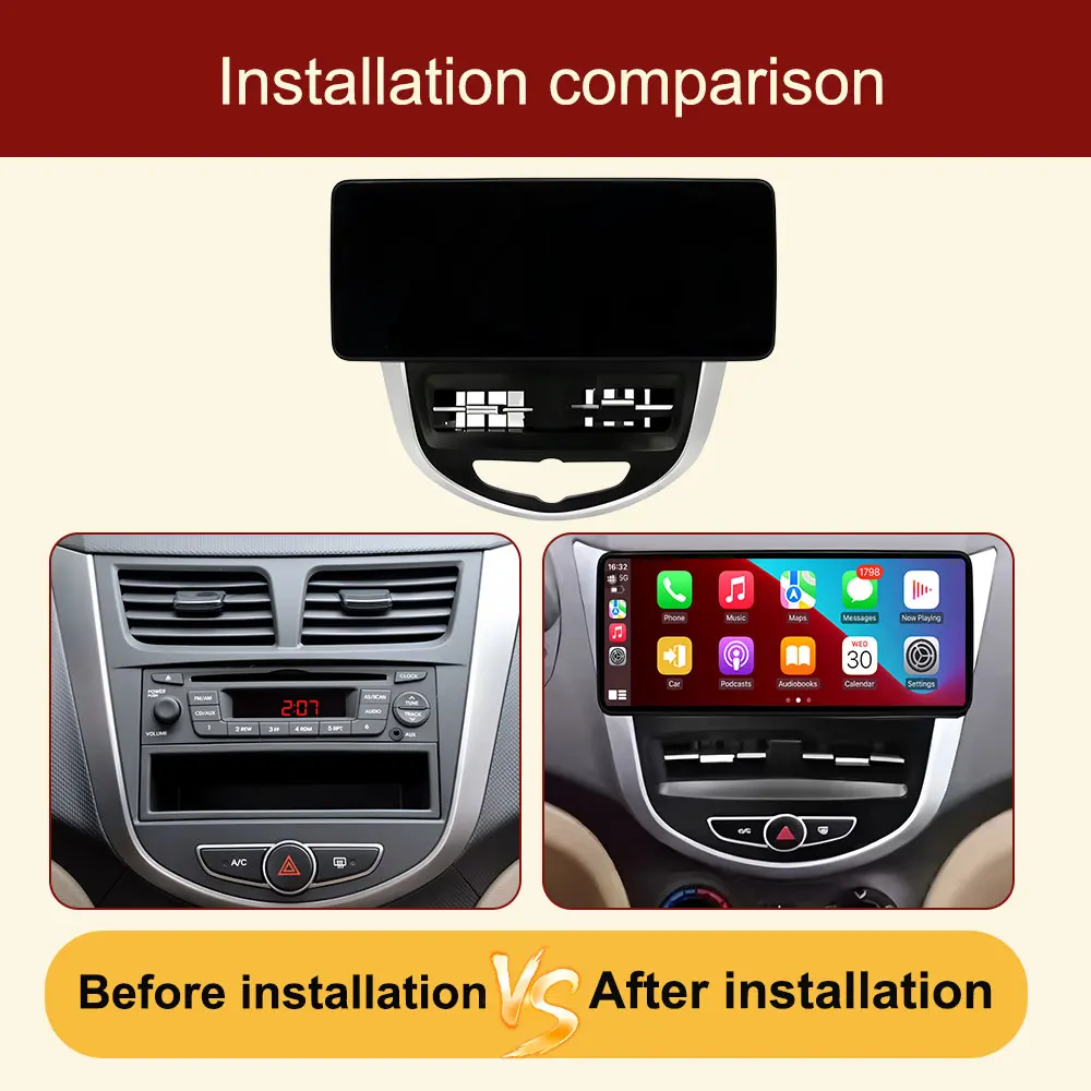 Android 16 GPS UItra-thin Screen Navi for Hyundai Solaris Verna Accent 2010-2014 WIFI DSP 12.3 inch Carplay BT Multimedia Player
