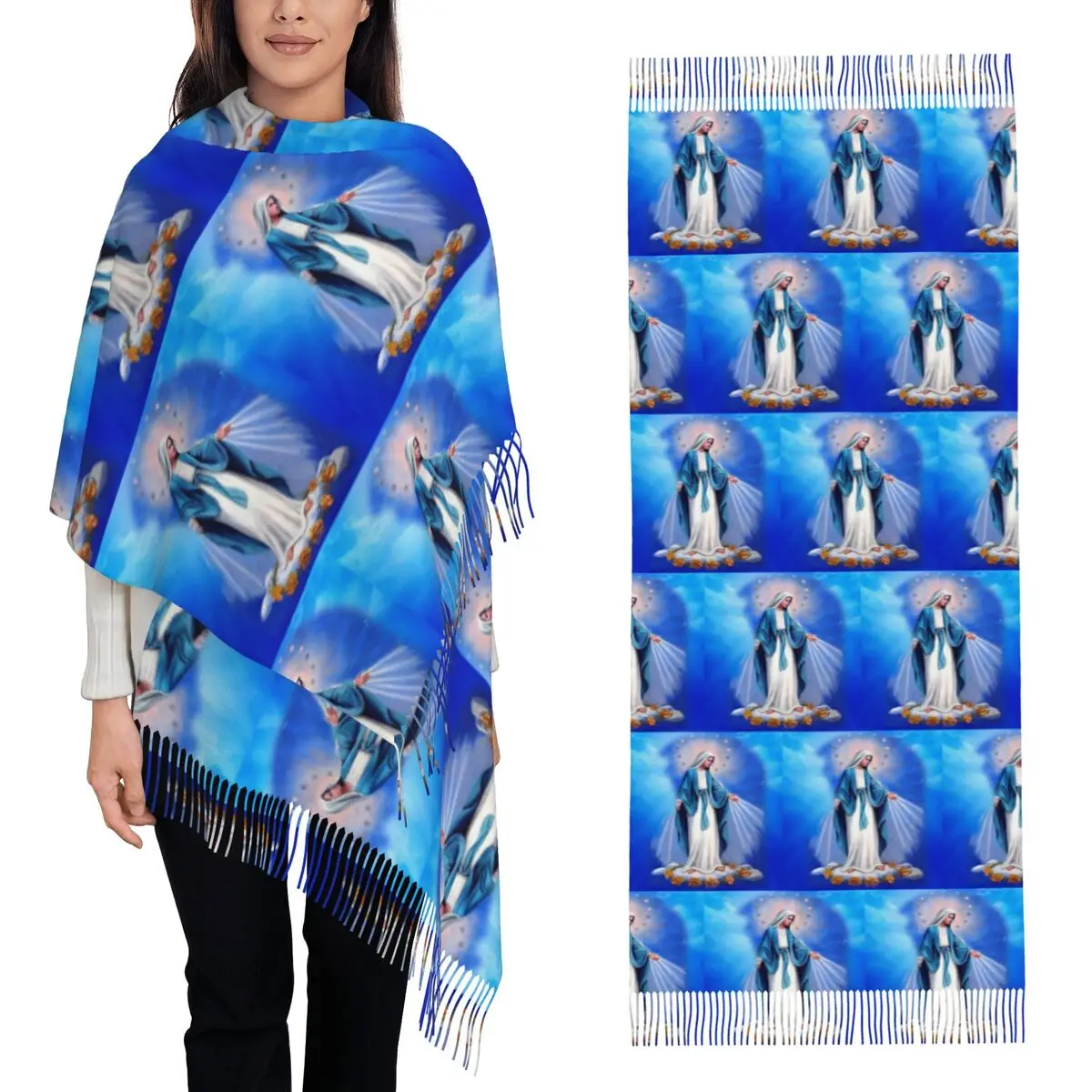 

Католическая Дева Мария Леди Фатимы Шарф Шарфы с кисточками Женские мягкие теплые шали и накидки Длинная осенне-зимняя шаль